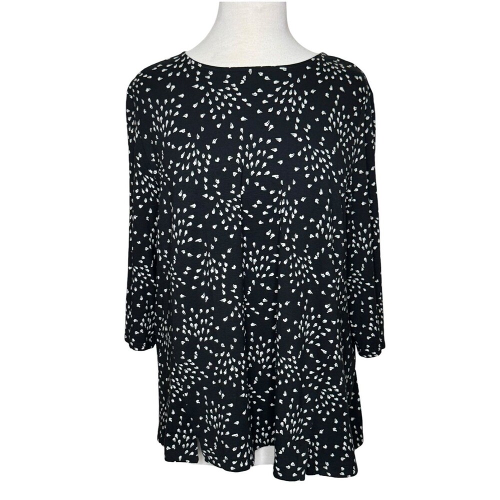 J. Jill Wearever Collection Printed Knit Top 3/4 Sleeve Black White Size Large